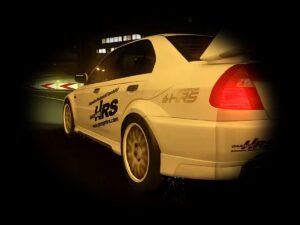 首都高の夜──GarageHRSランエボ後方から迫る赤いEKシビック追走シーン
